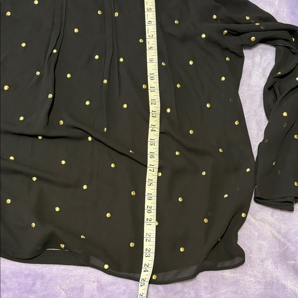 Ann Taylor Black Blouse Size S Gold Studs Front & Sleeves Tie Cuff Keyhole Back - Picture 10 of 13